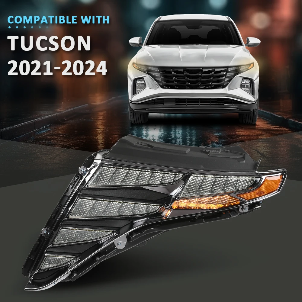 Front Led Drl Headlight Assembly Left Driver Side for 2021-2024 Hyundai Tucson Clear Lens Black Housing 92207Cw200