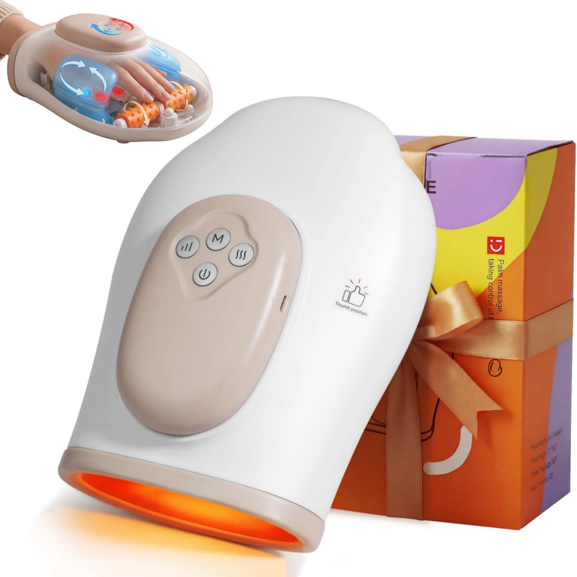 Masajeador de Manos Inalámbrico con Calor y Compresión, Modos Ajustables, Máquina de Masaje para Muñeca y Palma, Guante Vibrador para Relajar los Músculos de las Manos