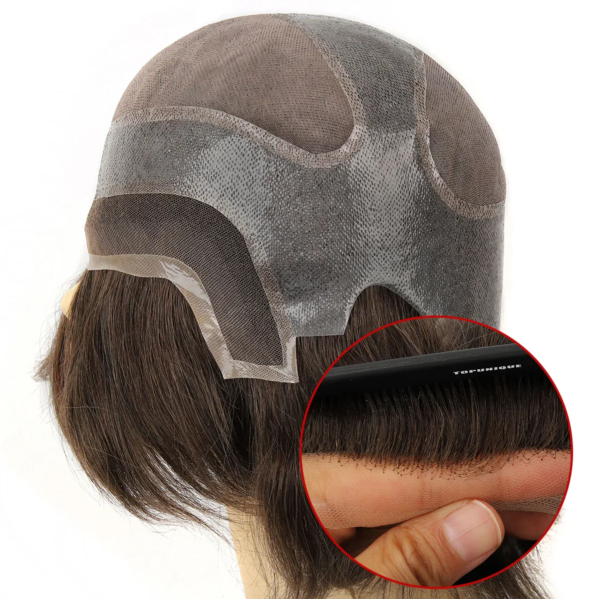 

TUG01 Men’s Wig Mono Top & Back with Skin and Lace Front Custom Fit Indian Remy Human Hair Wigs for Mens Hair Men Pieces