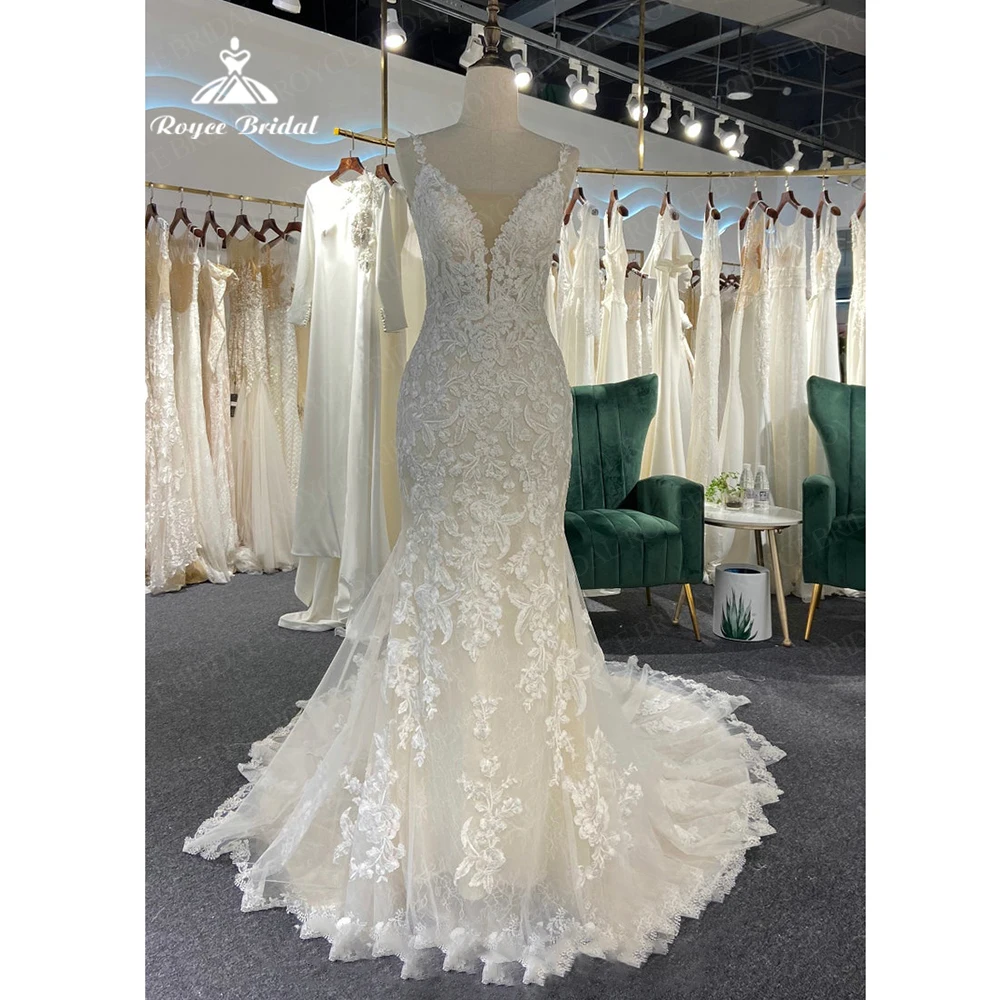 Elegante Spaghetti träger Meerjungfrau Brautkleid Boho Strand Brautkleid Spitze einfache Brautkleid Brautkleid Robe Ehe