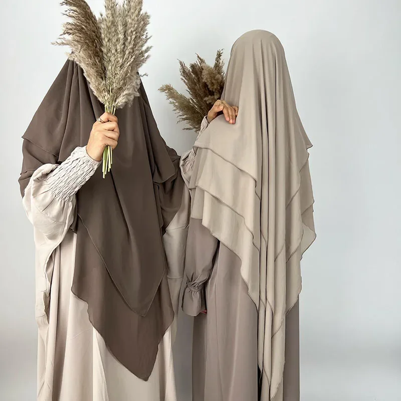 Drei schicht ige Chiffon Khimar mit Niqab Saiten hochwertige Eid Ramadan muslimische Frauen