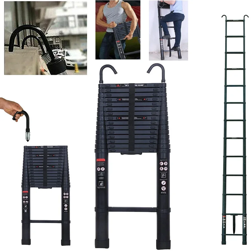 6,2 m zware telescopische ladders met haken 14-stappen aluminium uitschuifbare dakladder voor multifunctionele binnen-buitenladder - afbeelding 2