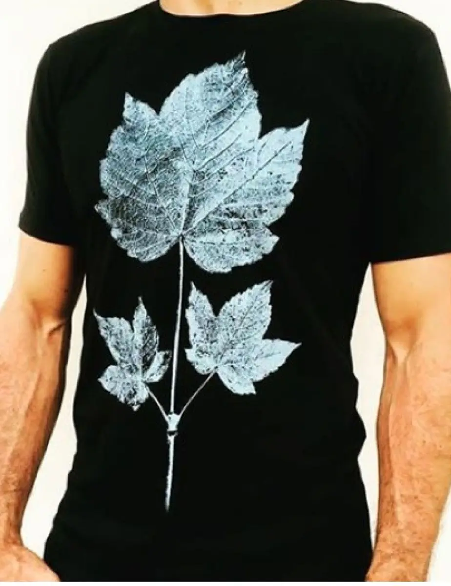 Men's Black Color T-shirt with Plant Print on Chest-Made with Egyptian Cotton