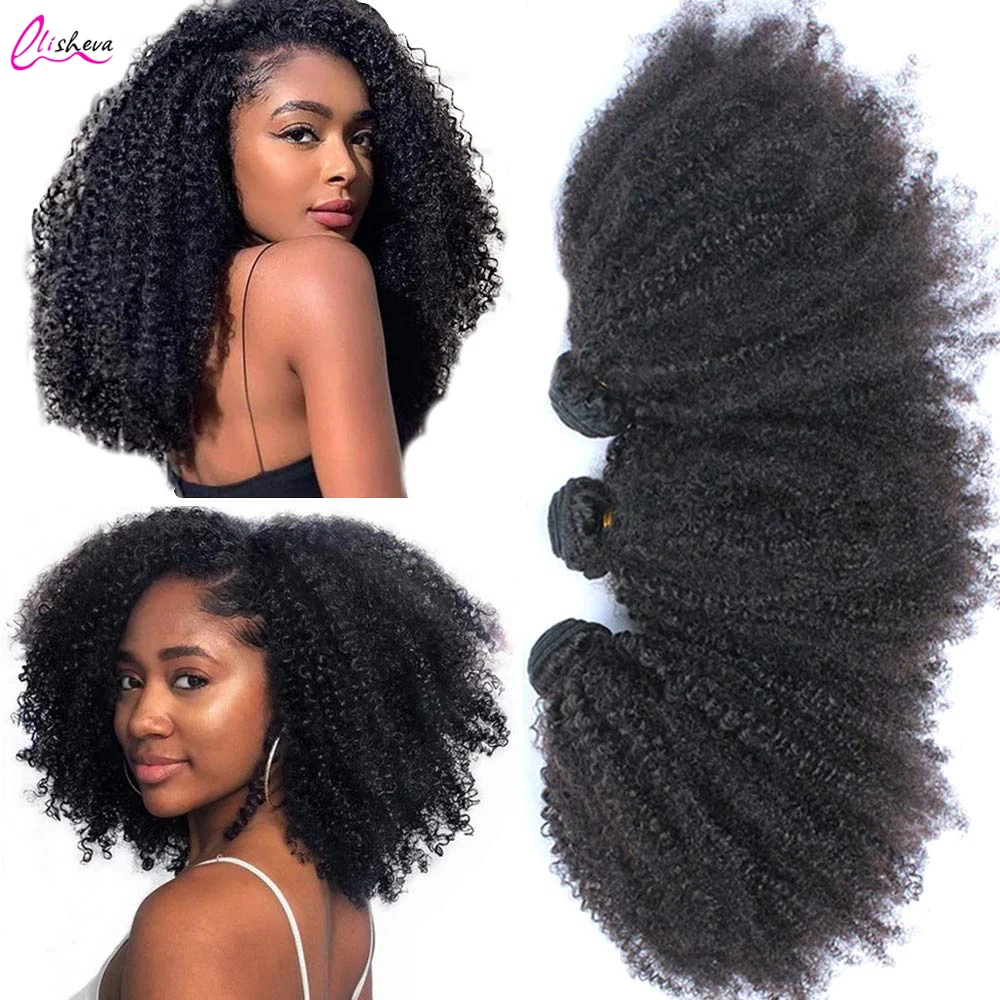 Mongolian Afro Kinky Curly Bundles Human Hair Extension Remy 3 bundles Deal Curly Human Hair Bundles For Women Natural Black