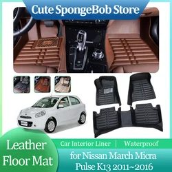Car Leather Floor Mat for Nissan March Micra Pulse K13 2011~2016 2012 Foot Interior Liner Waterproof Carpet Custom Accessories