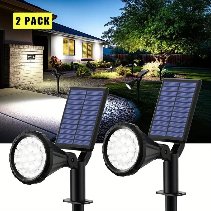 

2 комплекта солнечных ландшафтных фонарей, наружных светодиодных прожекторов, 18 светодиодных бусин, трехскоростное затемнение + водонепроницаемость IP44.