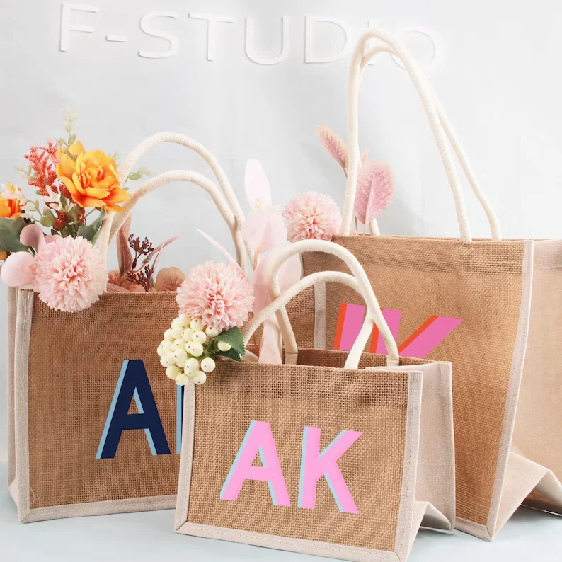 

Personalized Bridal Gift Shadow Monogram Beach Jute Bag Bridal Party Custom Jute Tote Carryall Bag Bridesmaid Gift Wedding Gift