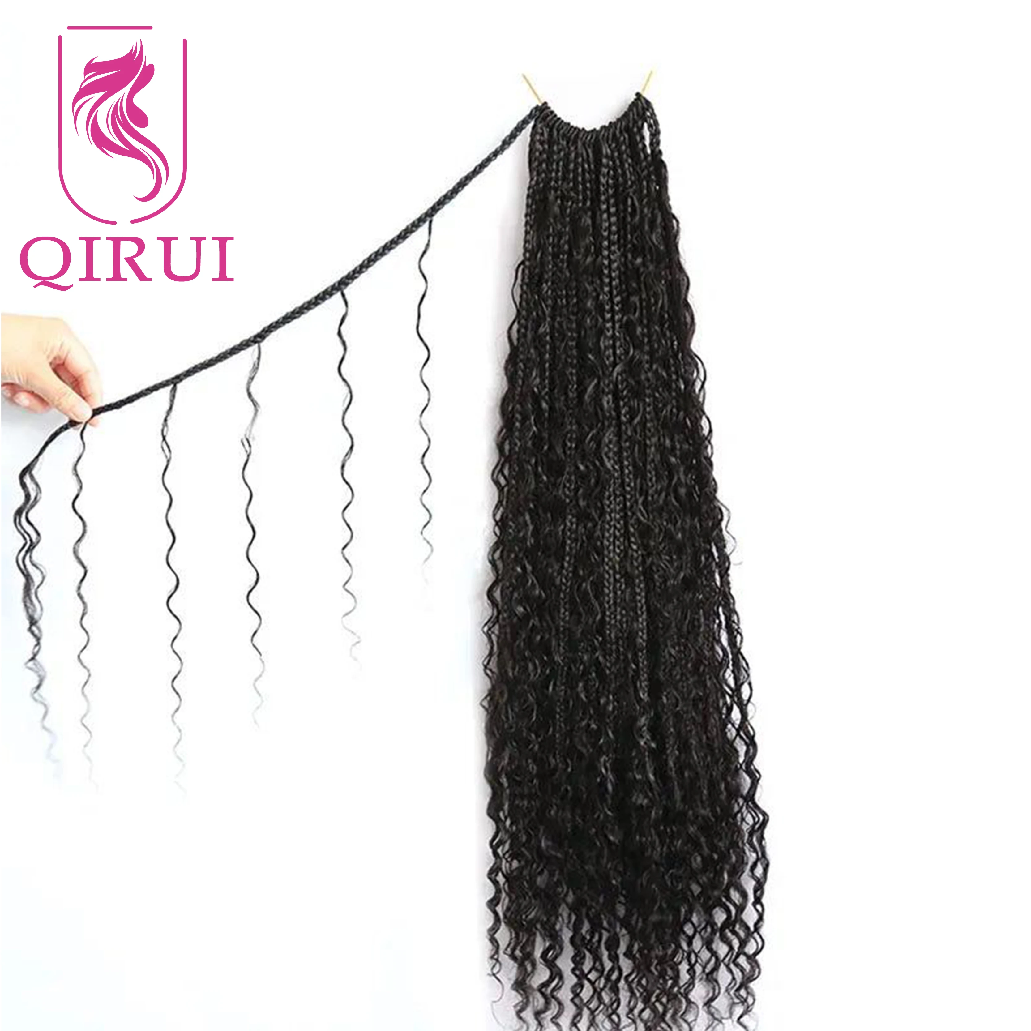 

Вязаные крючком коробчатые косы в стиле бохо с кудрями из натуральных волос, предварительно закрученные в петлю коробчатые косы с вьющимися человеческими волосами, наращивание волос на полный кончик, 30 дюймов