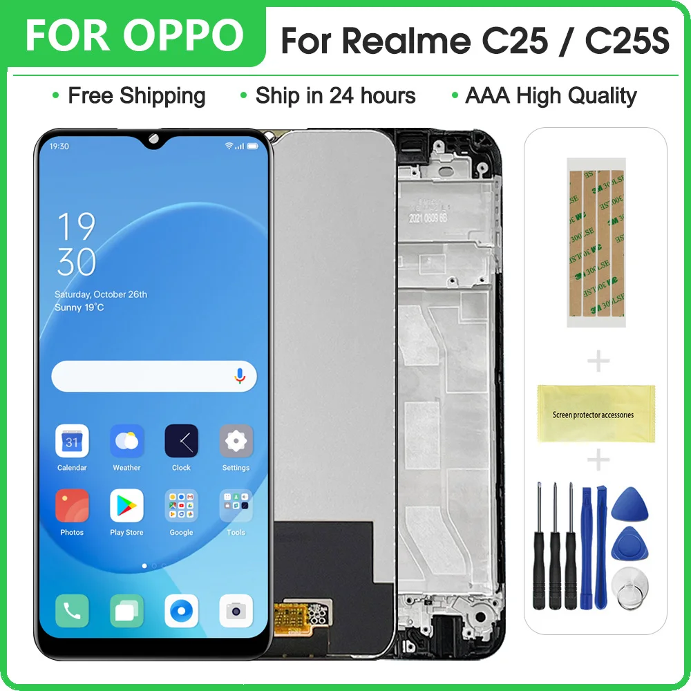 

6.52''Original For Oppo Realme C25 RMX3193, RMX3191 LCD Display Touch Screen For Realme C25s RMX3195 RMX3197 Display, with Frame