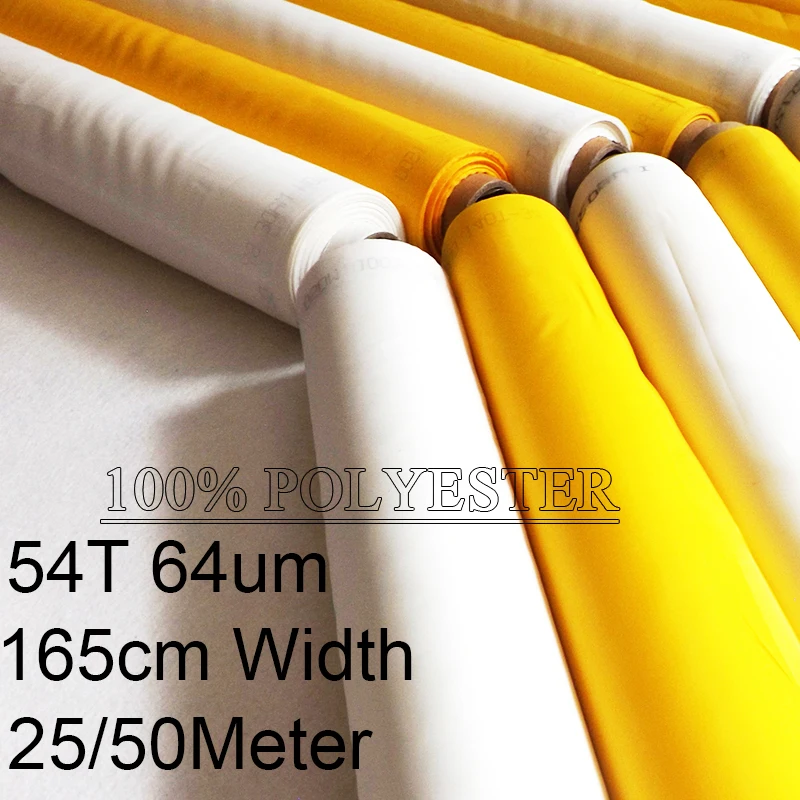 

High Tensile 100 Polyester Mesh for Silk Ink Printing Screen 54T 64um 165cm Width 25/50Meters White Yellow Color