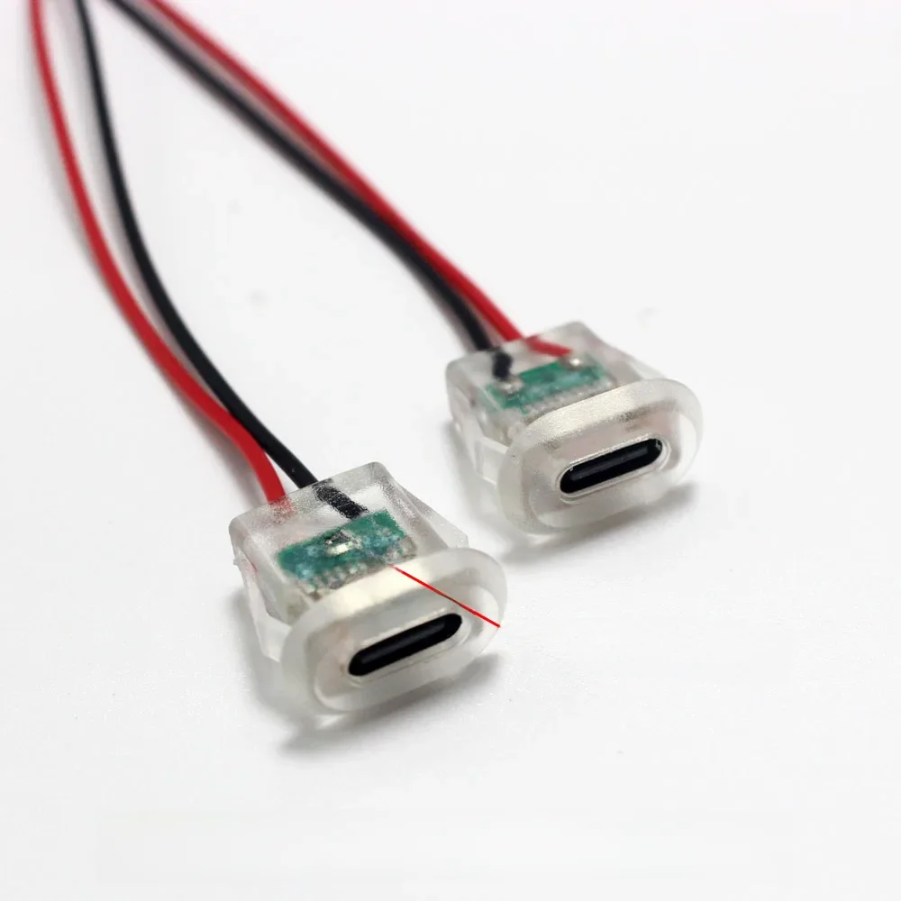 Prise de charge USB Type C 5A, 2 broches, avec plaque lumineuse LED, Port d'alimentation USB-C étanche, connecteur femelle TYPE-C