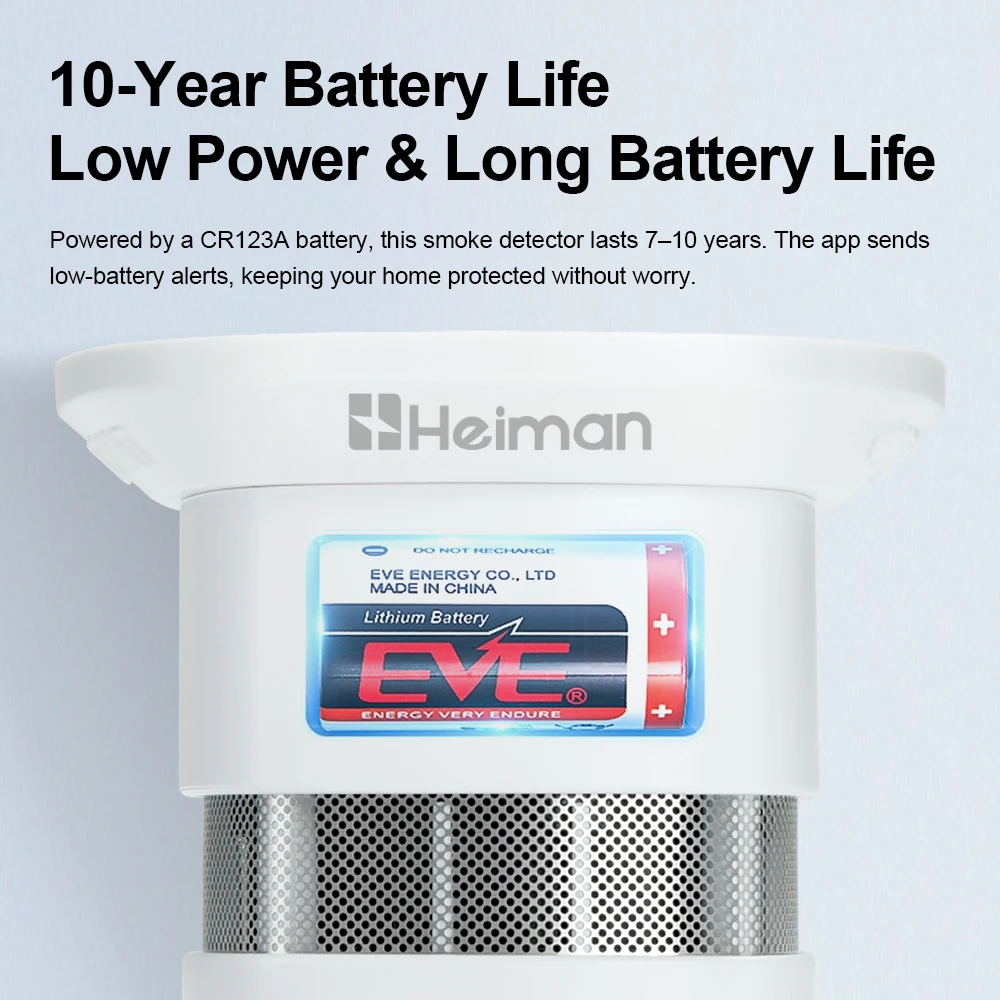 كاشف الدخان HEIMAN Zigbee - مستشعر إنذار الحريق، حساسية عالية، نظام المنزل الذكي، حماية السلامة، شحن مجاني