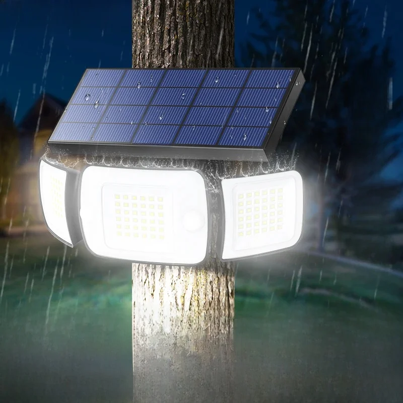 Lampes solaires d'extérieur Intelamp, batterie 6000mAh avec deux capteurs de mouvement, lampe murale lumineuse 1200LM IP65 pour jardin, cour, chemin, garage