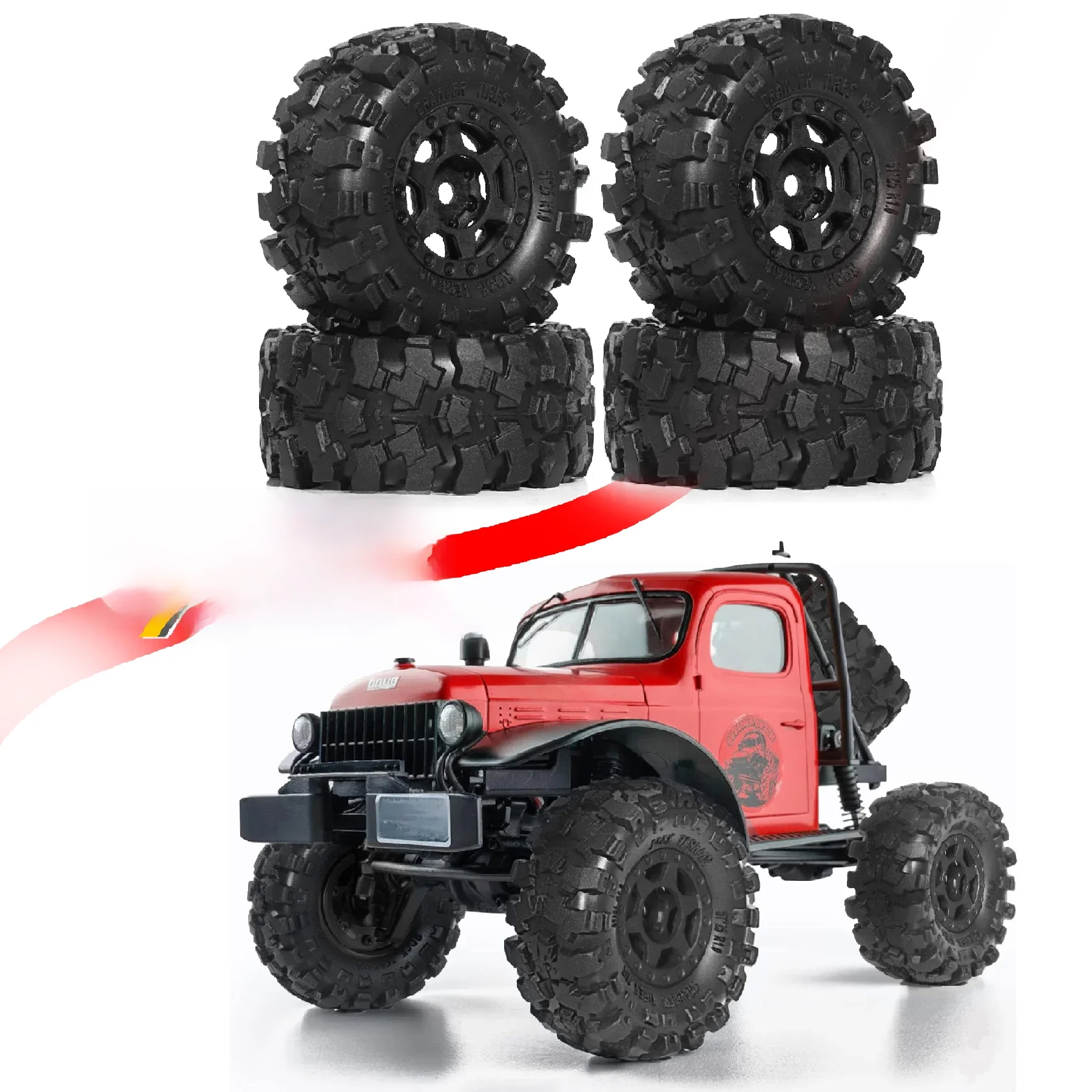 Ensemble de pneus de boue de roue à billes RED SPIDER 1.0, plat profond, décalage négatif pour voiture sur chenilles axiale 1/18 1/24 RC SCX24