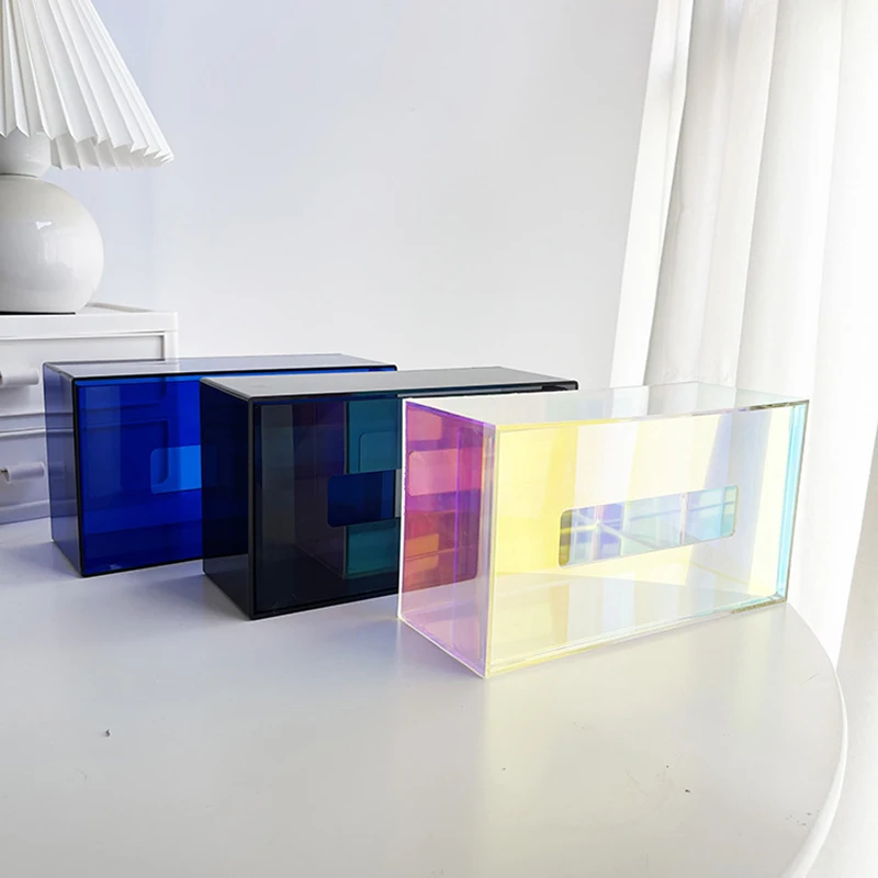 

Iridescent Acrylic Tissue Box Holder Dispenser for Facial Tissue, Napkins, Dryer Sheet for Bathroom, Desks, Vanity, Bedroom