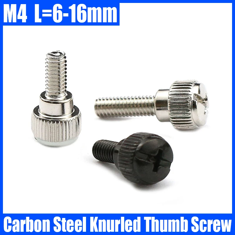 

1-10PCS M4 L=6-16mm Carbon Steel Knurled Thumb Screw Hand Tighten Step Thumb Screw Manual Adjustment Screw Nickel Plated/Black