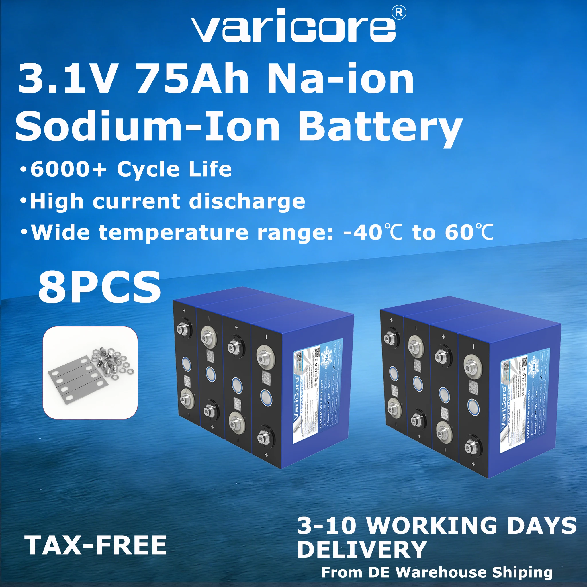 Varicore 2.9v/3.1V 75Ah Natrium-ion batterij DIY 4s 8s 12v 24V RV Motorfiets Elektrische Auto reis Solar inverter Batterijen Graad A