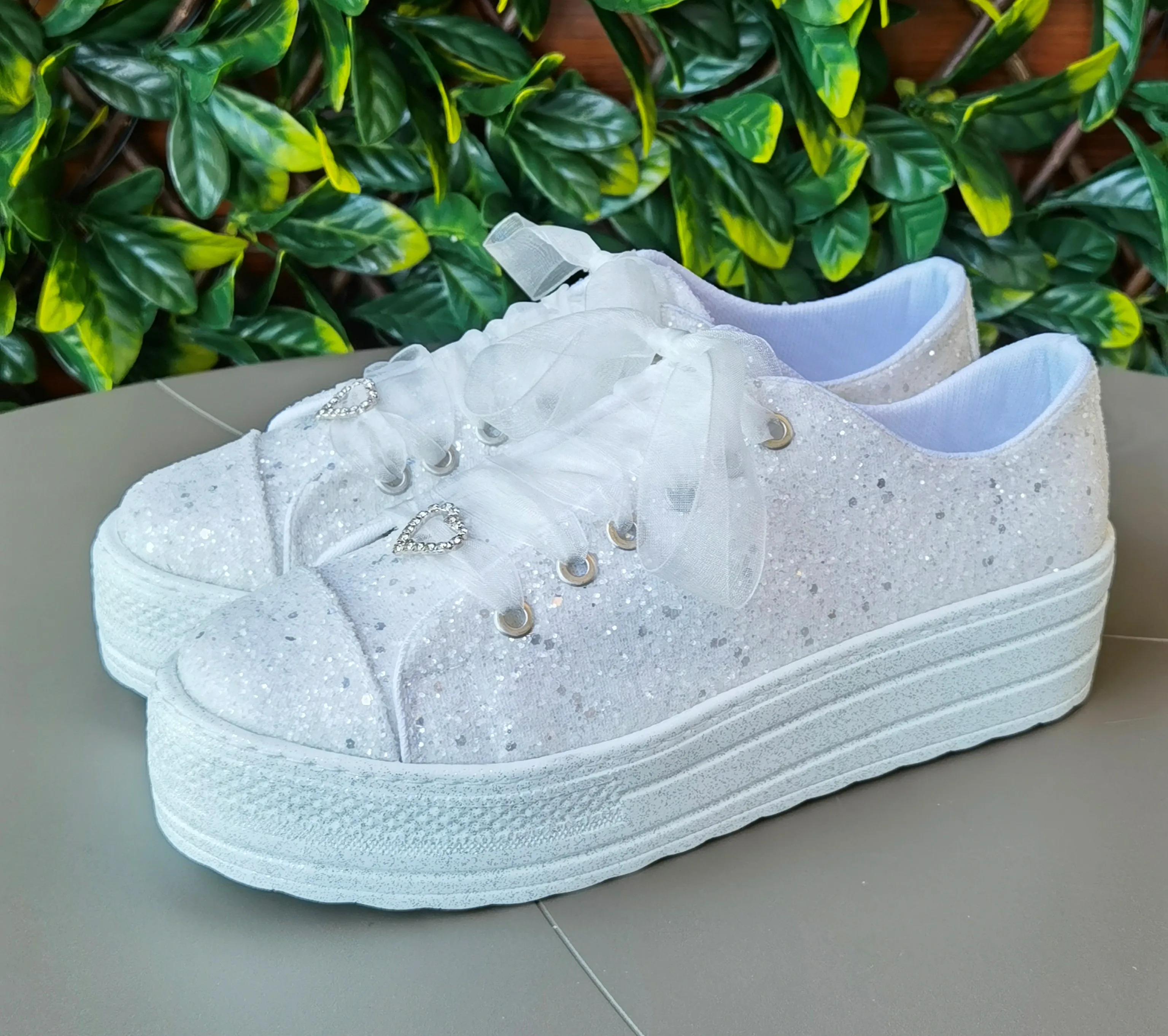 White Glitter Sneakers Special Glitter Bridal Shoes Comfortable and stylish Wedding Shoes 3CM height