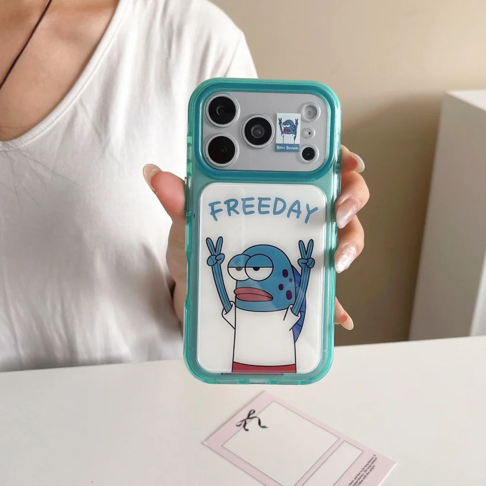Funny Cartoon Lazy Fish Pattern Cute Phone Case For iPhone 17Pro 16 Max 15 16 17 Pro Max 15Pro Fashion Anti-Fall Protective Case