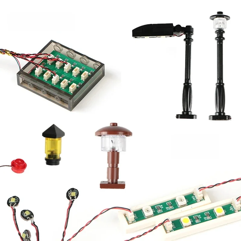 1PC bricolage 1x4 bloc de construction lampe réverbère électrique décorer 1X1 LED brique USB éclairage de ville