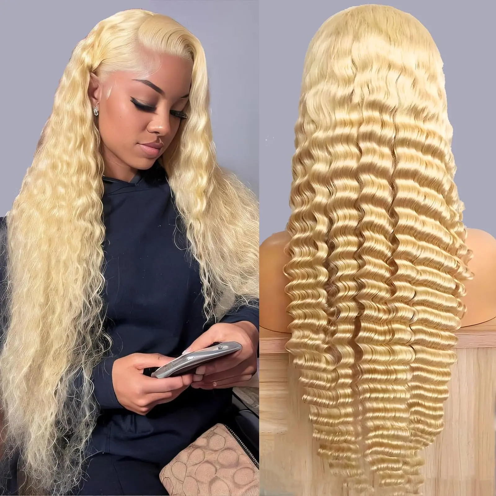 

Transparent 613 Blonde Curly 13x6 Lace Frontal Wigs Brazilian Colored 13x4 Glueless Front Wig Full Remy Human Hair For Women