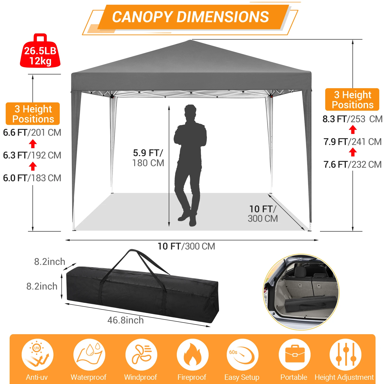 10x10ft Gazebo Waterproof Stable Folding Tent Canopy Pop Up Garden Gazebo Party Tent Beer Tent Foldable Garden Tent With 4 Sandbags Height Adjustable No Sidewall