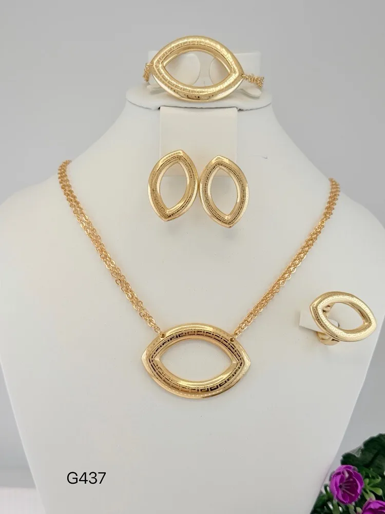 Fabulous Stunning Oval Shape Italian Jewelry Trendy Hotsale Necklace Brazalete Aretes Anillo 4PC Jewels Set for Wedding Party