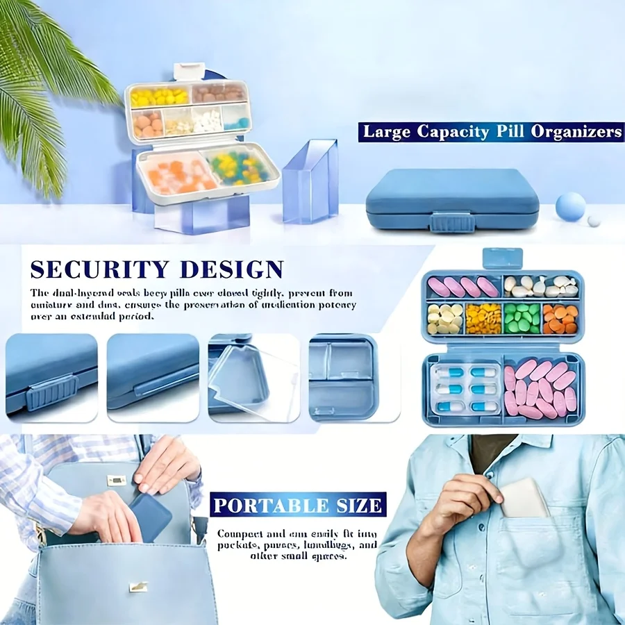 1pc Portable Moisture Proof Pill Storage Box | PP Pill Container for Men and Women, Travel Cruise Dorm Essentials to Hold Vitamin Medicine Medication Supplement, First Aid Kit Medical Bag for Home Camping Outdoor Hiking Hunting Back To School