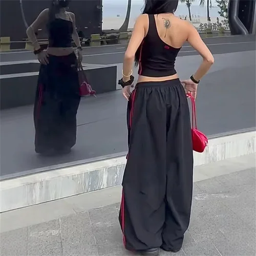 Imagen 2 del producto Pantalones holgados para correr para mujer, pantalones Cargo, ropa de calle Vintage, Hip Hop Y2k, pantalones de chándal holgados de pierna ancha, pantalones informales con bolsillos a la moda