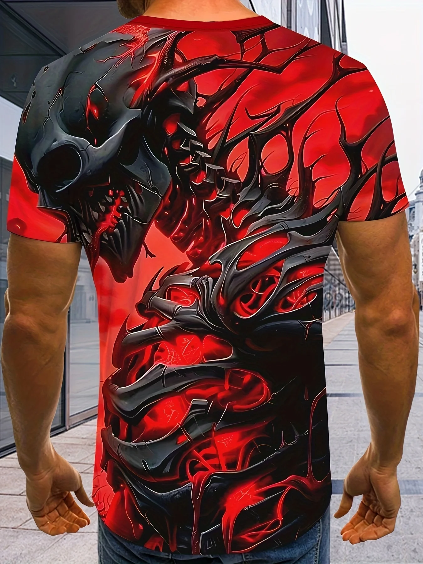 Men's 3D Horror Skull Print T Shirt Casual Comfortable Round Neck Short Sleeve Tee Pullover T-shirt Top Street Fashion Clothing view 3