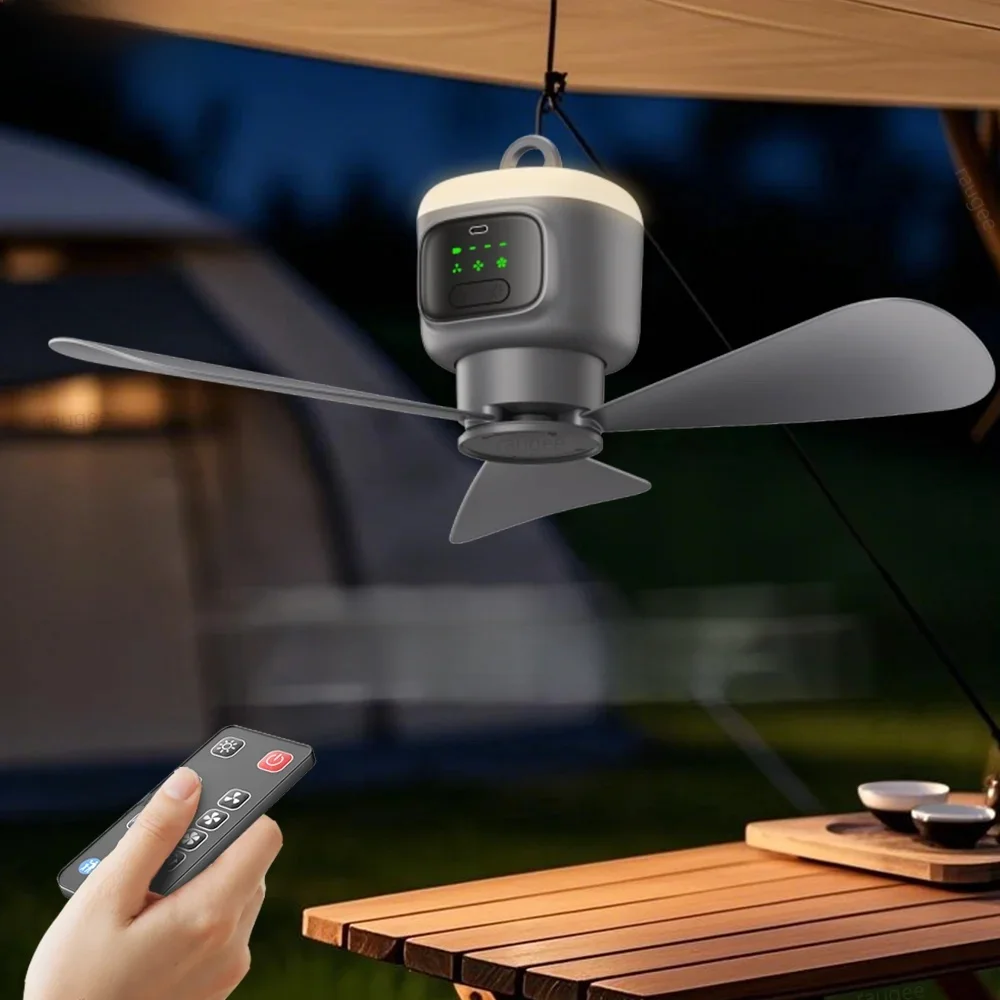 12000 mAh Tragbare Deckenventilatoren Outdoor Camping Ventilator Zelt Luftzirkulator Kühler Wiederaufladbarer elektrischer Ventilator Fernbedienung LED-Licht