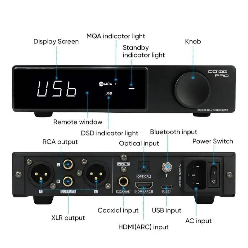 Imagem -06 - Smsl-dac Decodificador Duplo Hi-res Mqa Dac Es9039q2m Duplo Bluetooth 5.1 Dsd512 Opa1612 Hdmi-arc High End Digital Ps4 Do100 Pro