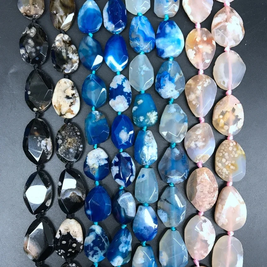 Collier en agate Sakura à facettes, 15.5 pouces/brin, perles carrées en vrac, pendentif en jade de corail, Sodalite, Amazonite, pour la fabrication de bijoux