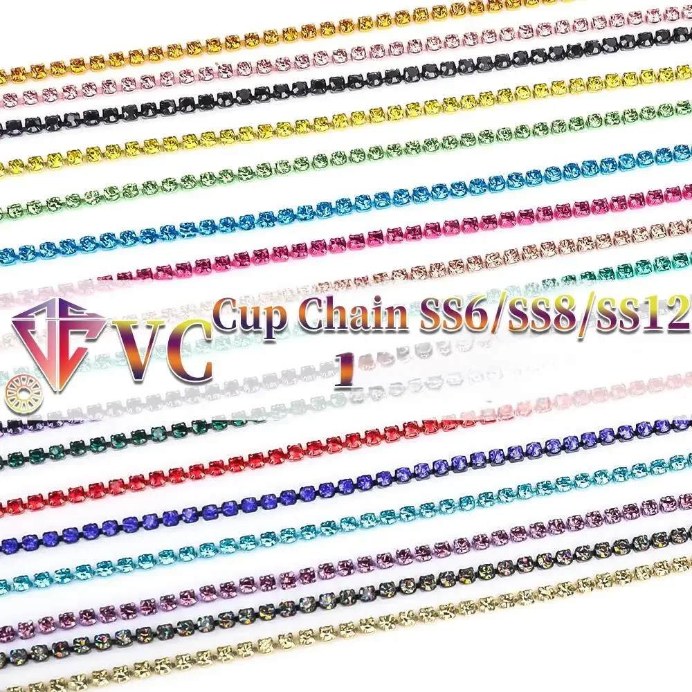 VC 1yard/5yards Crystal Rhinestones Stone Cup Chain Gold Diamond Strass Dekoracyjna aplikacja kryształowa do sukienek — zdjęcie 2