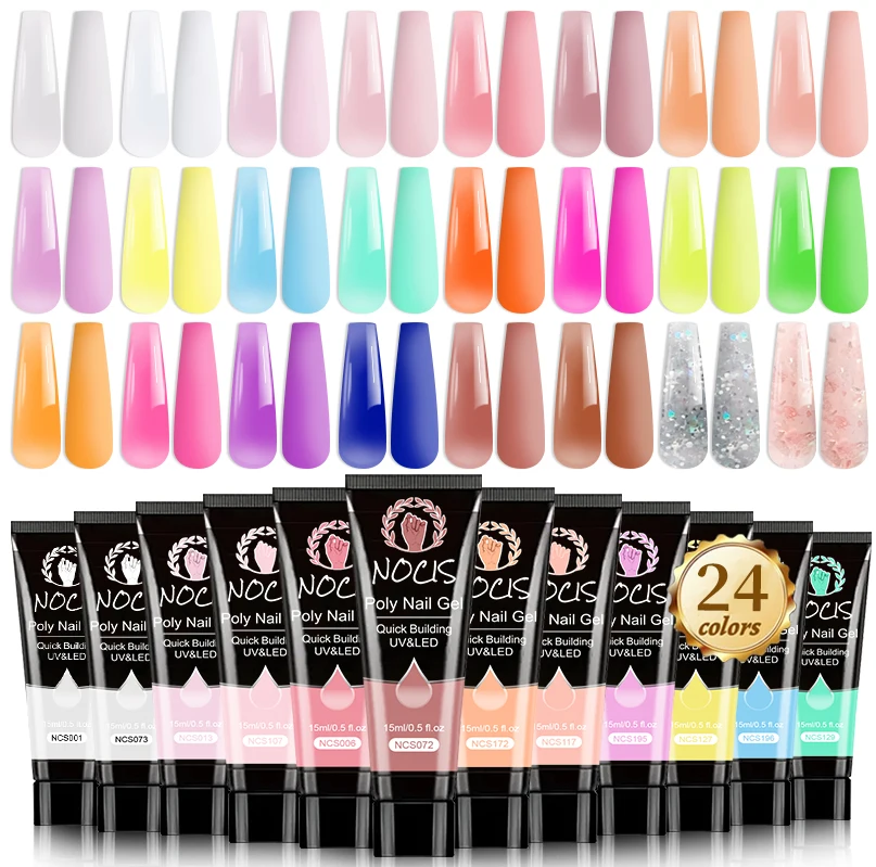 

Набор полигелей для ногтей NOCIS: 24 цвета, яркая радужная коллекция, полный набор для наращивания ногтей с раствором-разбавителем.