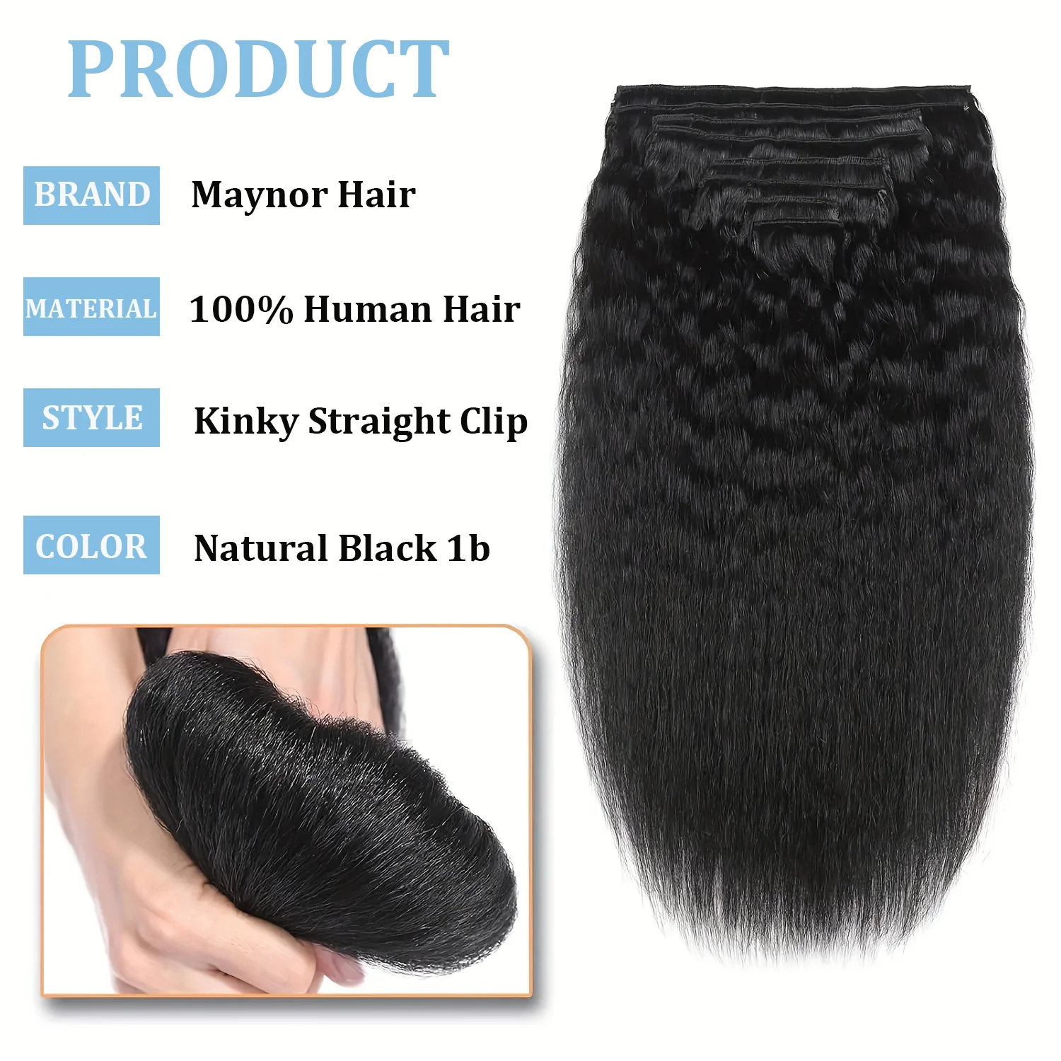 Kinky Straight Clips In Human Hair Extensions Natural Color In Brazilian 100% Remy Human Hair 120G 8Pcs/Set Full Head For Women