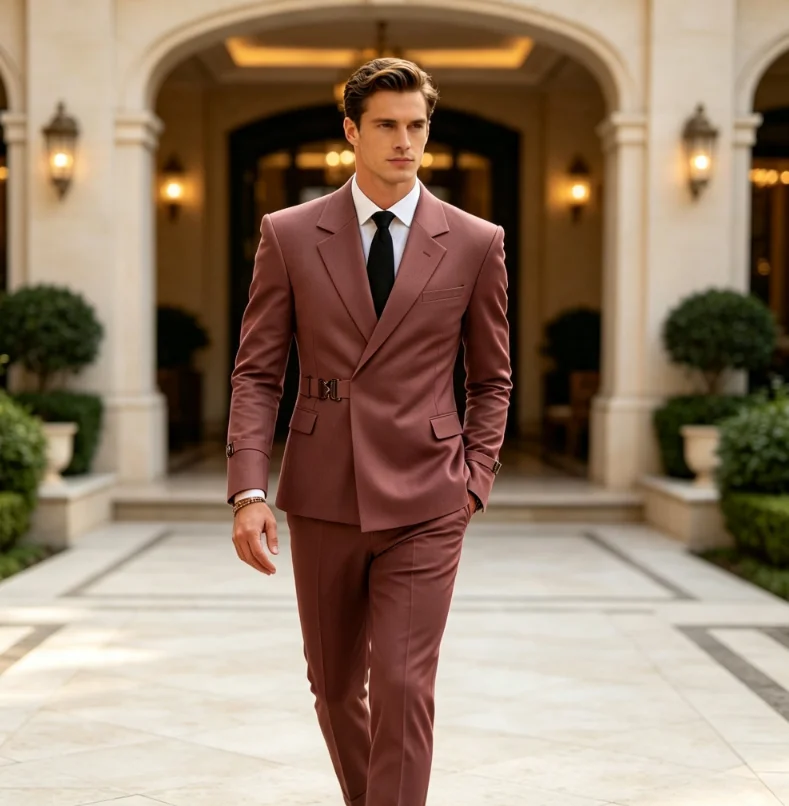 2 Pieces Men's Slim Fit Wedding Tuxedo Beige Groom Prom Dinner Blazer Pants Set Classic Business Formal Suit for Men