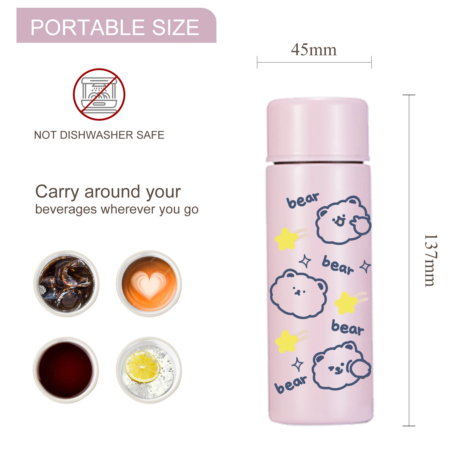 Leno 150ML Mini Vacuum Insulated Water Bottle Portable Leakproof Travel Mug Thermal Flask for Kids Children Women School