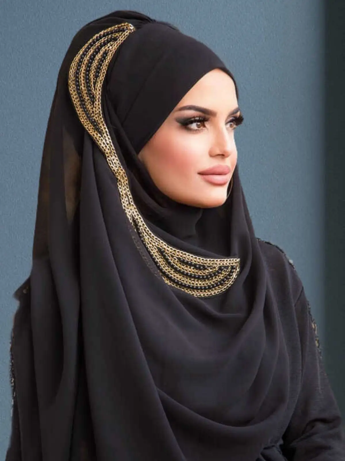 

Shawl for Evening Dress with Accessories Ready-made Elegant Women Fashion Muslim Prayer Hat Hijab Islamic Seasonal Stylish