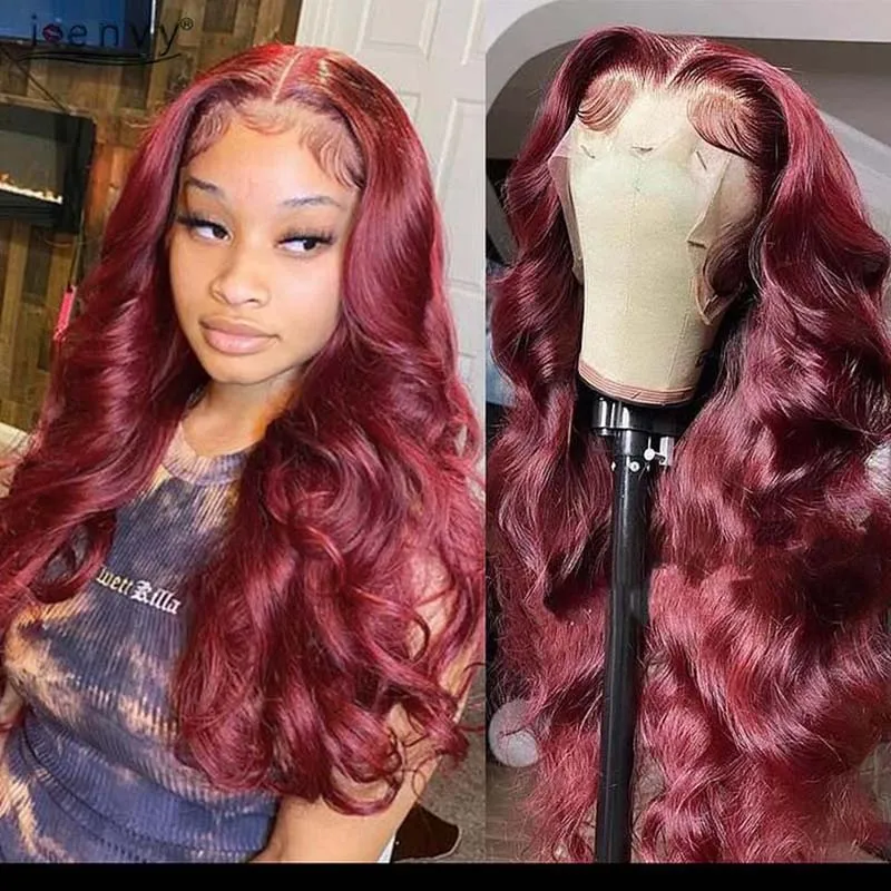 

Red Colored 13x4 13x6 Hd Transparent Lace Front Human Hair Wig 99J Burgundy Body Wave Lace Frontal Wigs For Women