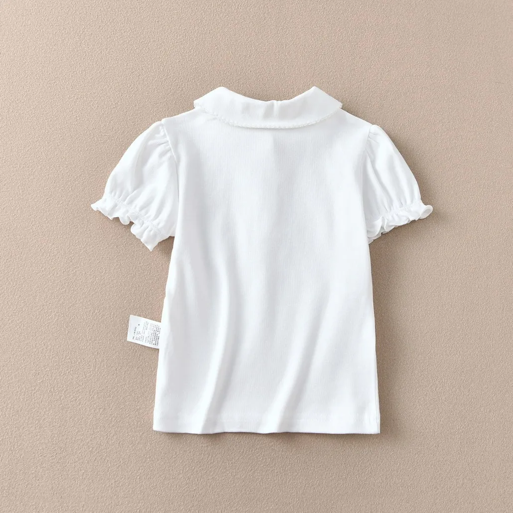 Girls Cotton Polo Shirt Children White Short-sleeved T-shirt Loose Breathable Size 90-170