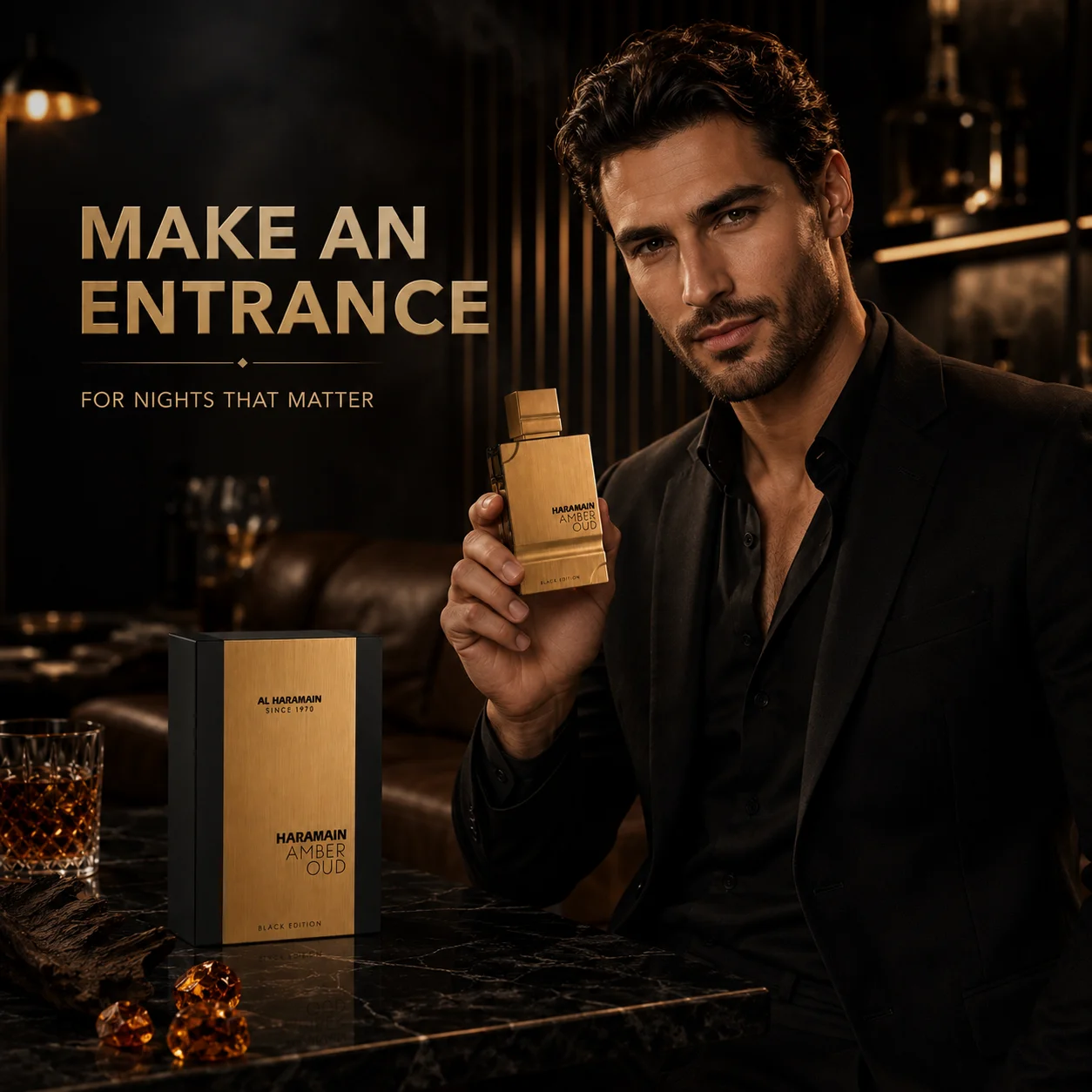 AL HARAMAIN Amber Oud Black Edition Eau de Parfum Unisex Fragancia Cálida Amaderada de Ámbar y Cuero