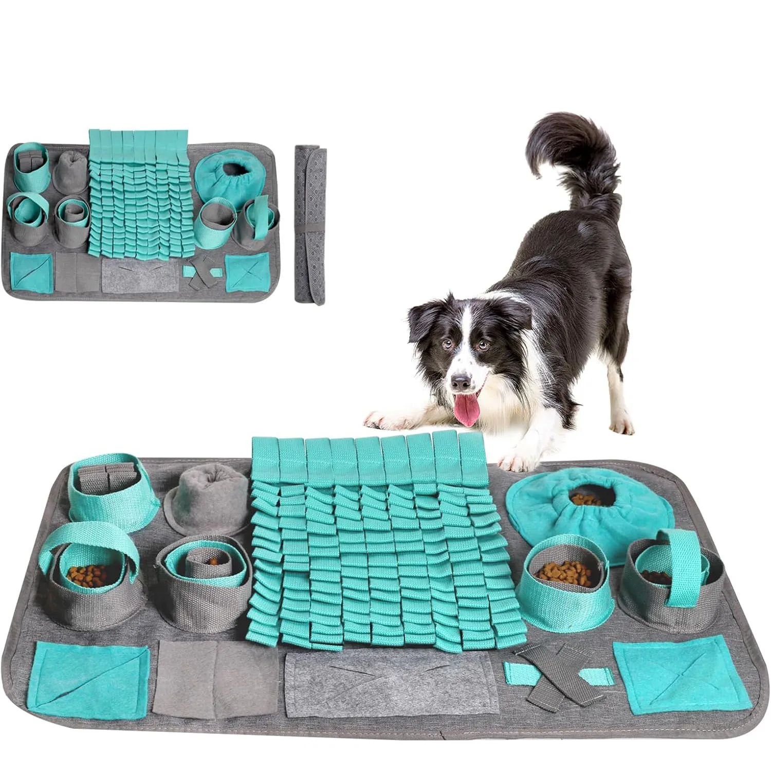 Blauer Schnüffelteppich für Hunde, waschbare Trainings- und Fütterungsmatte, Anti-Langeweile Intelligenzspielzeug, Slow Feeding Matte für Welpen und kleine Hunde (66 x 42 cm)