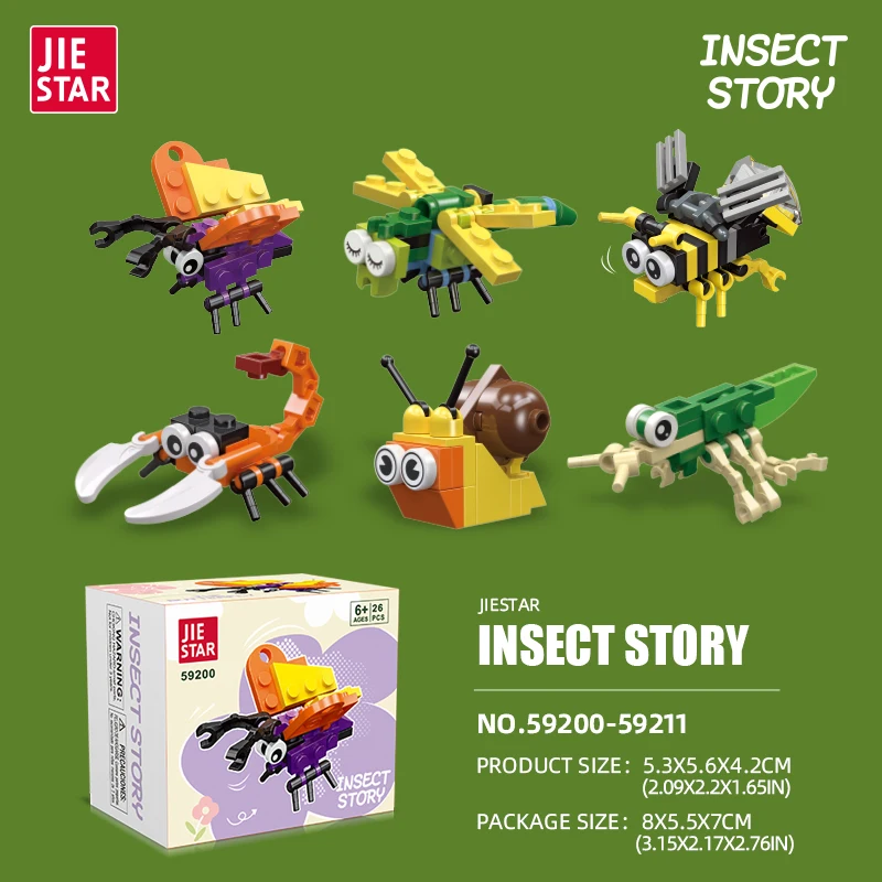 Q-versie Insect Bouwstenen Kit-Unieke DIY Bidsprinkhaan Vlinder en Spin Modellen Leuk Educatief Cadeau Speelgoed voor kinderen