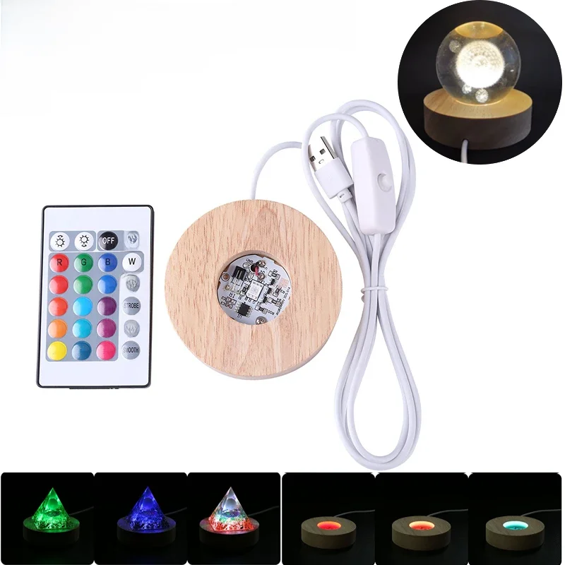 Pedra natural Orgonite Pirâmide com controle remoto, Crystal Wood Light Base, LED Night Stand,