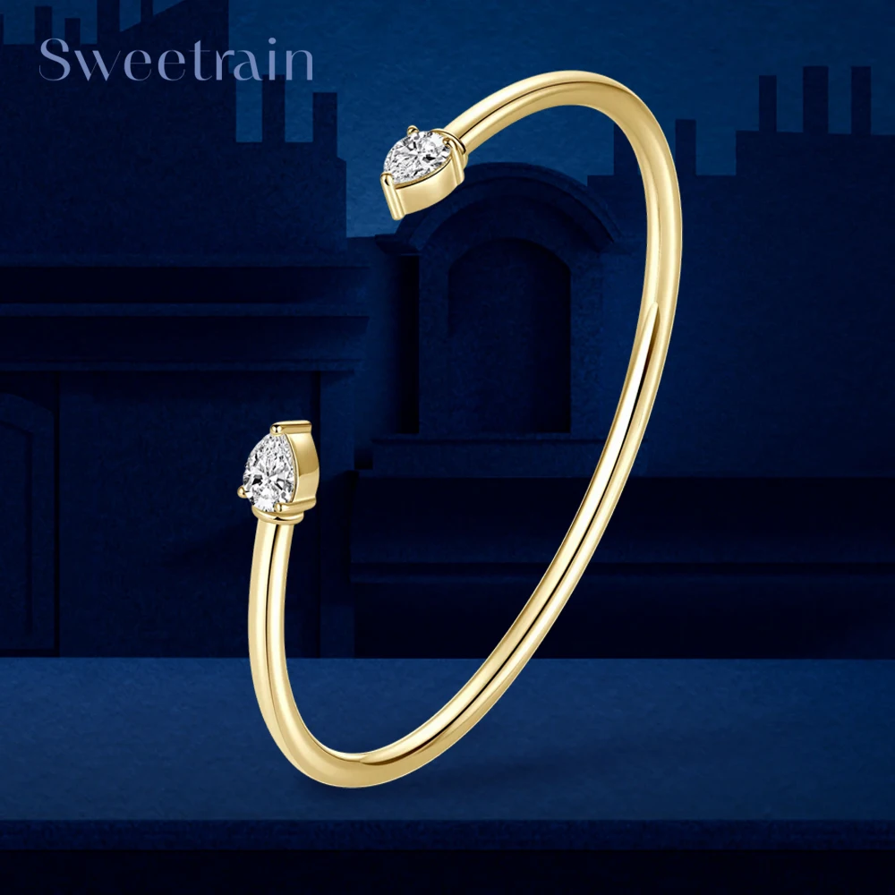

Sweetrain Pear Cut Moissanite Bangle Bracelet for Women 100% S925 Sterling Silver Lab Diamond Bracelets Opening Cuff Bangles