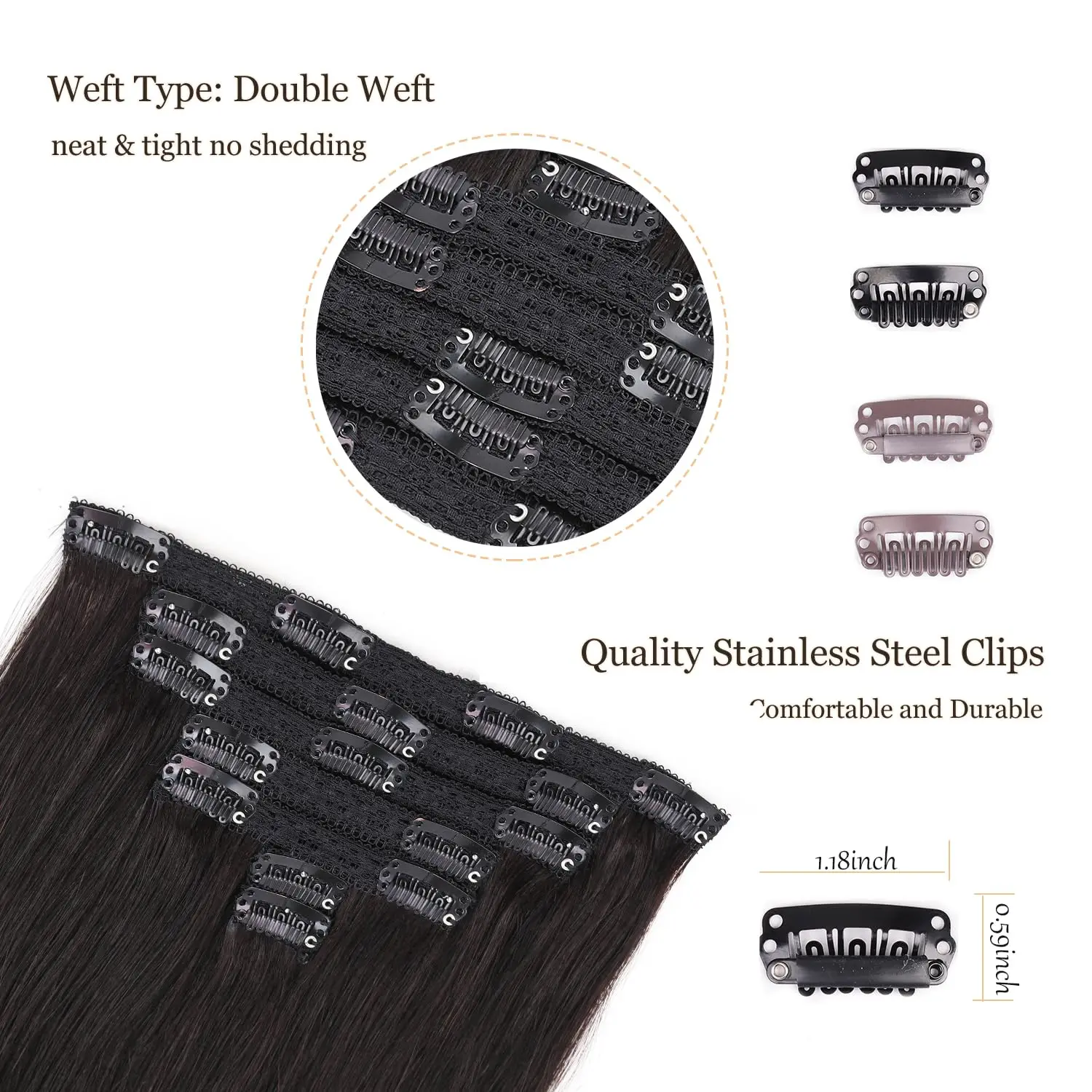 Extensions de cheveux humains à clipser, cheveux Remy noirs naturels, double trame, soyeux et raides, # 1B, 16-26 pouces, 120g, 8 pièces