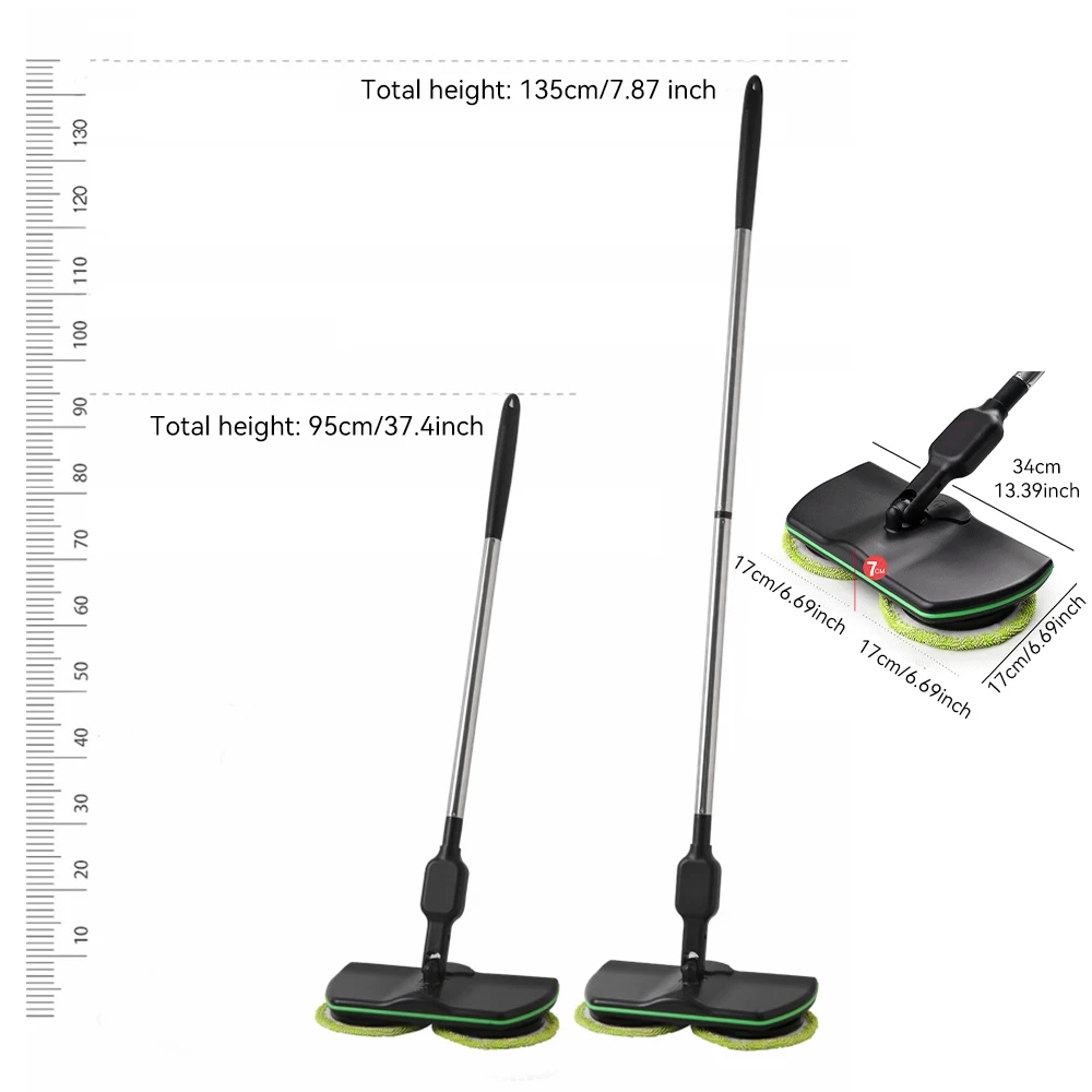 ممسحة دوارة كهربائية لاسلكية بزاوية 180 °   مجفف تنظيف الأرضيات 2 في 1 ذاتي التنظيف، قابل لإعادة الشحن، للتنظيف الرطب والجاف للخشب الصلب للبلاط
