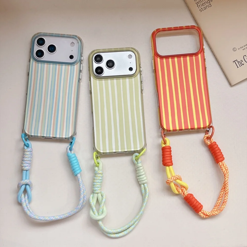Korean Ins Simple Colorful Striped Fashion Phone Case For iPhone 18 Pro Max 18 17 Pro 17 16 15 Luxury Anti-Fall Protective Cover