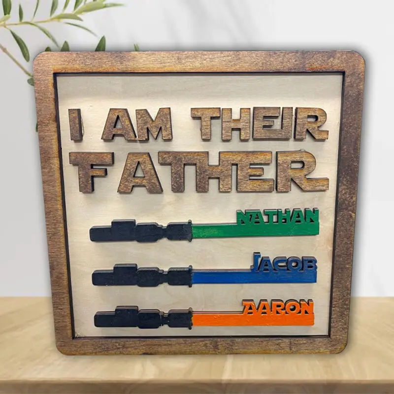 I Am Their Father Custom Wooden Sign Board Personalized Name Puzzle Frame with Lightsaber Sign for Father's Day